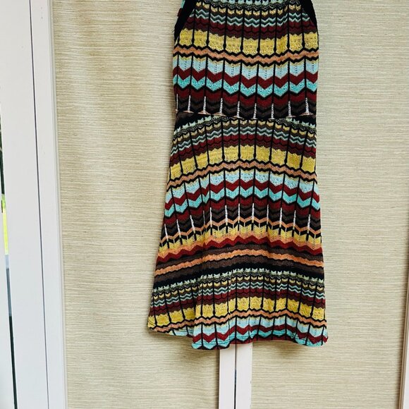 Xhilaration Mini Dress Knit Patterned Boho Black Green Yellow Orange Red Size XS - Picture 4 of 6